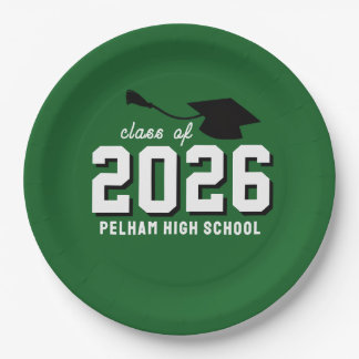 Plato De Papel Colores de la Escuela Grad GREEN PERSONALIZABLE