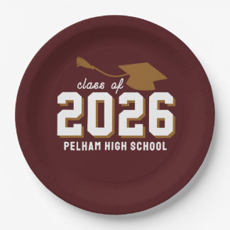 Plato De Papel Colores de la Escuela Grad MAROON PERSONALIZABLE