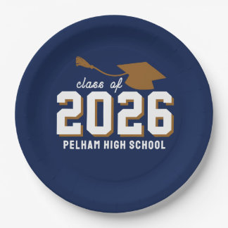 Plato De Papel Colores de la Escuela Grad NAVY PERSONALIZABLE