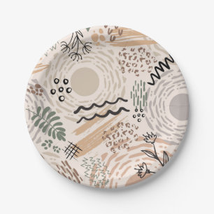 Plato De Papel Colores de la Tierra con formas abstractas y decor
