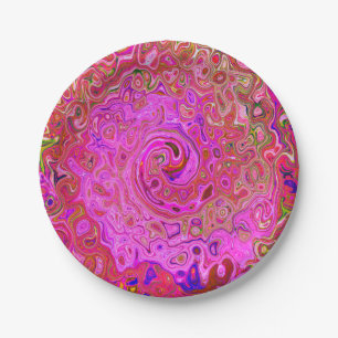 Plato De Papel Colores de Marcado Rosado Caliente Resumen Swirl R