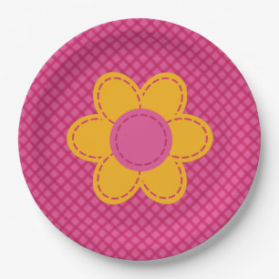 Plato De Papel Colores de resorte de flores cosidas con estampado