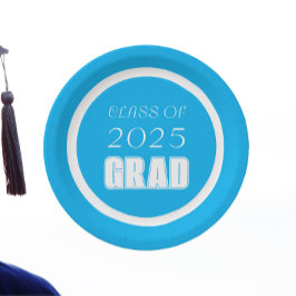 Plato De Papel Colores escolares azul cielo y blanco Graduación