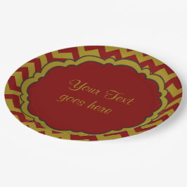 Plato De Papel Colores-Escuela-Monograma Chevron Maroon-Gold-