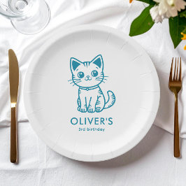Plato De Papel Colores personalizados gatito azul