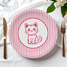 Plato De Papel Colores personalizados gatito rosa