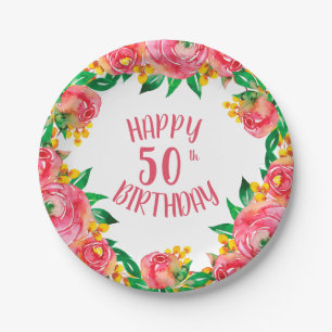 Plato De Papel Colores vivos de color rosa caliente y amarillo fl