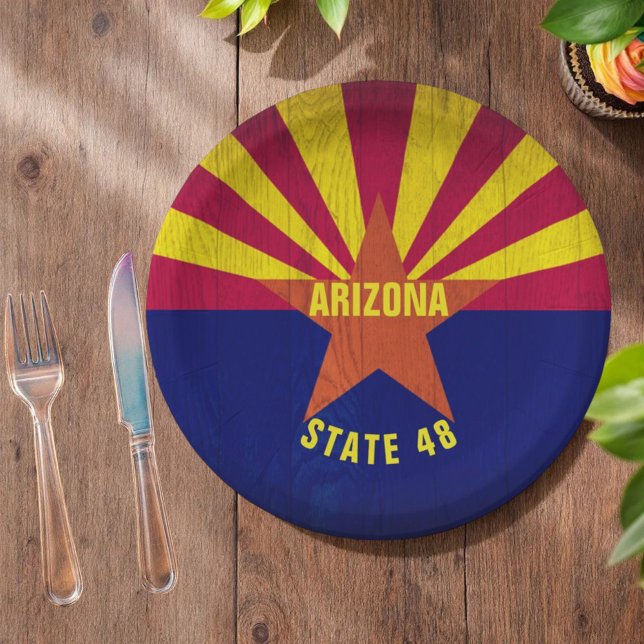 Plato De Papel Colorful Arizona Flag State 48 (paper plate two line template )