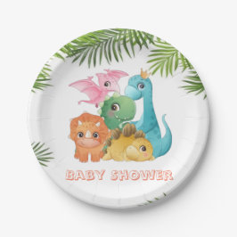 Plato De Papel Colorful Cute Dinosaurios Baby Shower