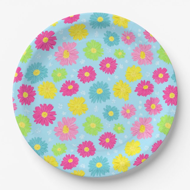 Plato De Papel Colorful Daisies (Anverso)