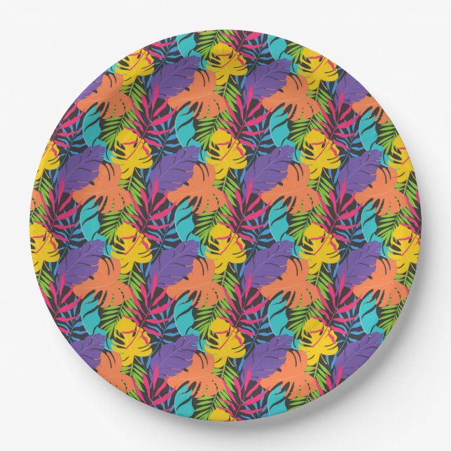 Plato De Papel Colorful Exotic Tropical Leaves Pattern-23190 (Anverso)