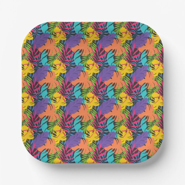 Plato De Papel Colorful Exotic Tropical Leaves Pattern-23190 (Anverso)