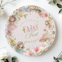Plato De Papel Colorful Fairy First Birthday Enchanted garden
