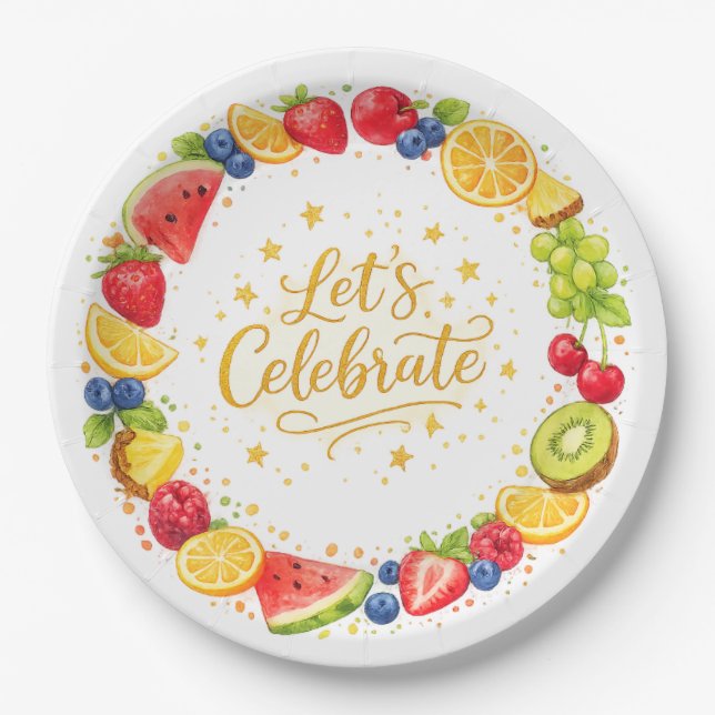 Plato De Papel Colorful Fruit Party Paper Plates Set (Anverso)