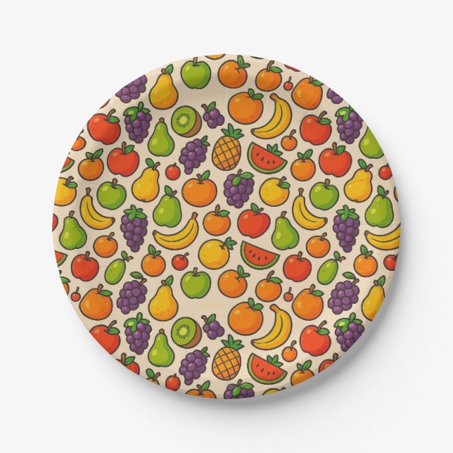 Plato De Papel Colorful fruits patterned (Anverso)