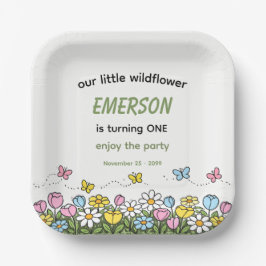 Plato De Papel Colorful Funny Little Wildflower 1st Birthday 