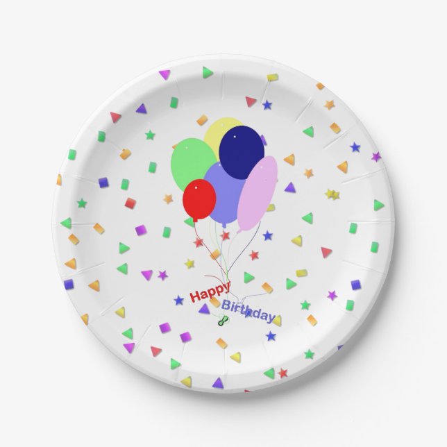 Plato De Papel Colorful Happy Birthday Balloons Paper Plates (Anverso)