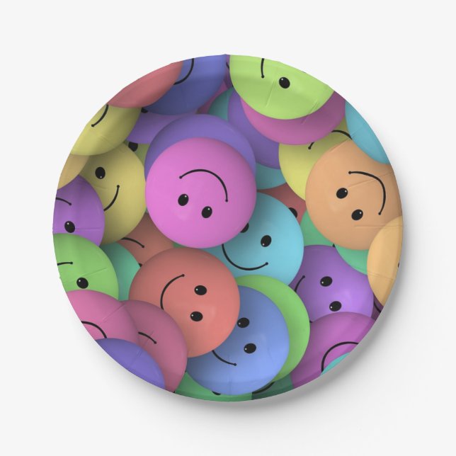 Plato De Papel Colorful Happy Faces Emoji (Anverso)
