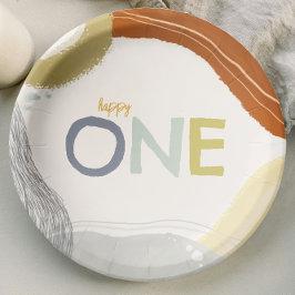 Plato De Papel Colorful Happy One First Birthday boy Paper Plate