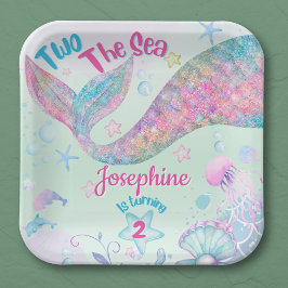 Plato De Papel Colorful Mermaid second birthday square