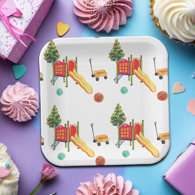 Plato De Papel Colorful Playground Birthday Party (Subido por el creador)