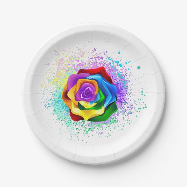 Plato De Papel Colorful Rainbow Rose (Anverso)