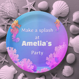 Plato De Papel Colorful Seahorse Fiesta