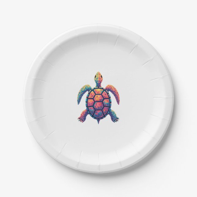 Plato De Papel Colorful Splash Eastern Box Turtle (1) (Anverso)