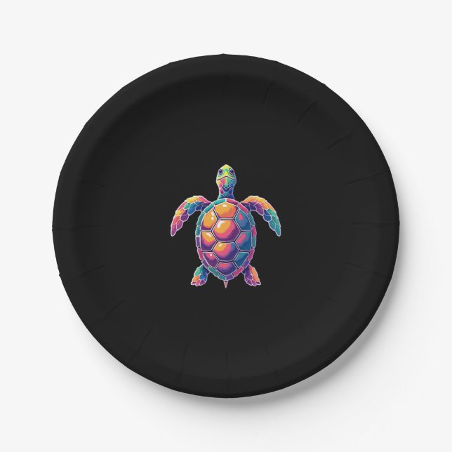 Plato De Papel Colorful Splash Eastern Box Turtle (2) (Anverso)