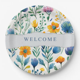 Plato De Papel Colorful Tropical Floral Watercolor Welcome Paper 