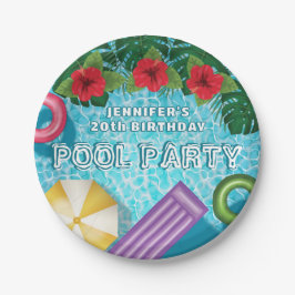 Plato De Papel Colorful Tropical Swimming Pool Birthday Party