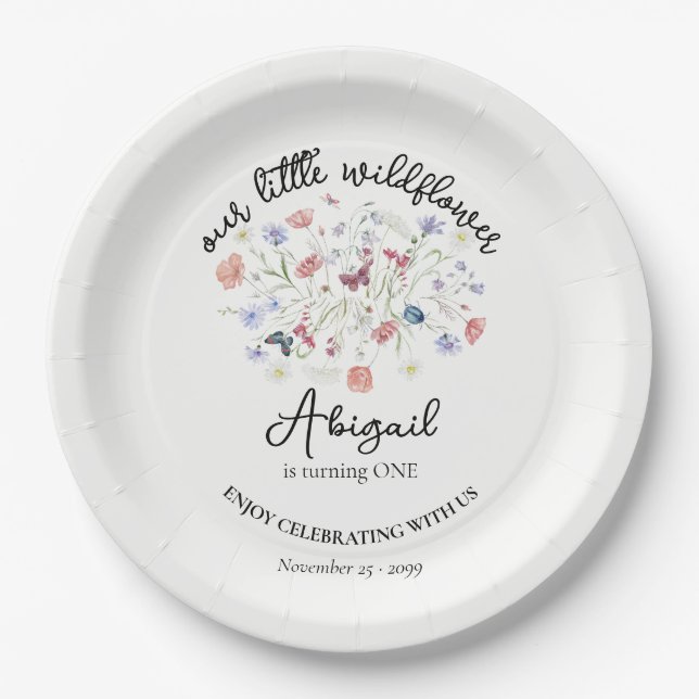Plato De Papel Colorful Wildflower Centerpiece 1st Birthday Party (Anverso)