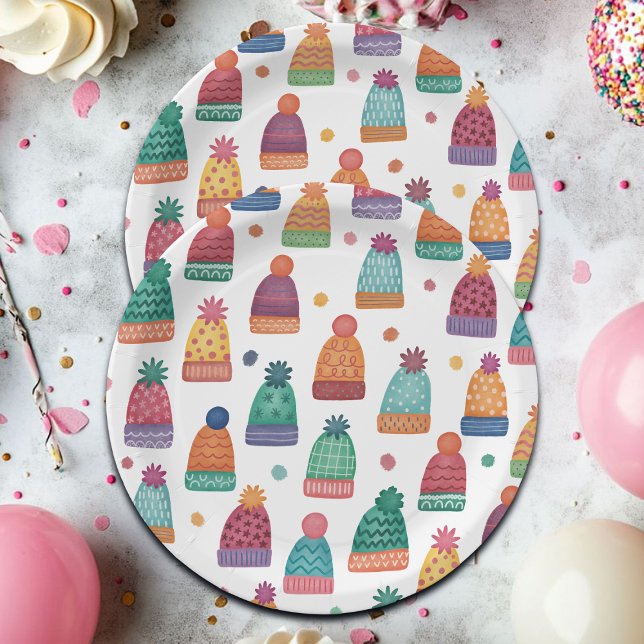 Plato De Papel Colorful Woolly Hats Winter (Subido por el creador)