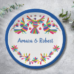 PLATO DE PAPEL COLORFULL OTOMI MEXICAN<br><div class="desc">Hermosos patrones otomíes mexicanos de Boda,  flores y pájaros lindos,  coloridos</div>