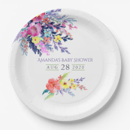 Plato De Papel Colorida acuarela Floral Baby Shower