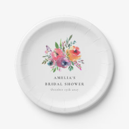 Plato De Papel Colorida acuarela Floral Bridal Shower Personaliza