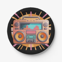 Colorida boombox retro de los 80 con una explosión