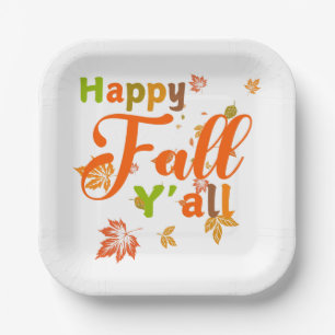 Plato De Papel Colorida caída feliz con hojas de otoño