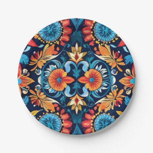Plato De Papel Colorida Elegancia floral Boho: Vibrante placa de 