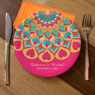 Plato De Papel Colorida etnia mandarala audaz y brillante Boda