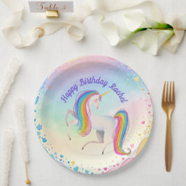 Plato De Papel Colorida Fantasía Unicornio