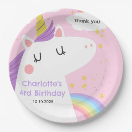 Plato De Papel Colorida fiesta de cumpleaños de Unicornio y Rainb