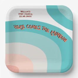 Plato De Papel Colorida ola arcoiris Resumen de Baby Shower