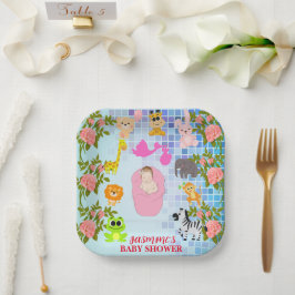 Plato De Papel Colorida Placa de papel Baby Shower Floral Blue Bo