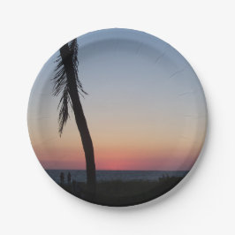 Plato De Papel Colorida puesta de sol tropical en placas de papel