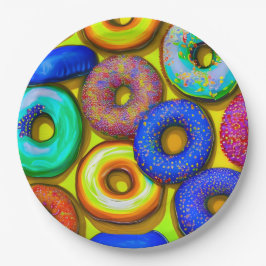 Plato De Papel Coloridas Donuts Amarillo