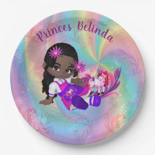 Plato De Papel Coloridas espirales arcoiris cortan Baby Shower de