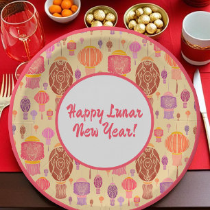 Plato De Papel Coloridas linternas chinas Año Nuevo lunar