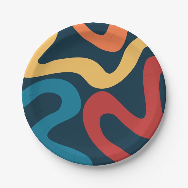 Plato De Papel Coloridas ondas abstractas (Anverso)