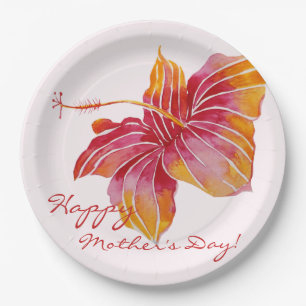 Plato De Papel Coloridas placas de papel de flores de Hawai para 